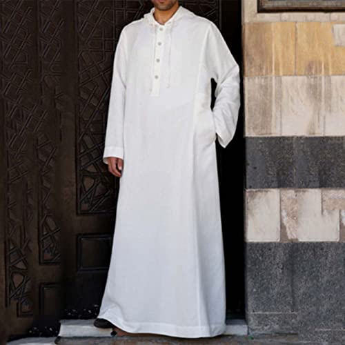 Alalaso Mens Muslim Thobe Kaftan Robe Saudi Arabic Middle East Islamic Long Gown Dress Long Sleeve Clothing Ramadan Jubbah - color: 1-white, size: Small
