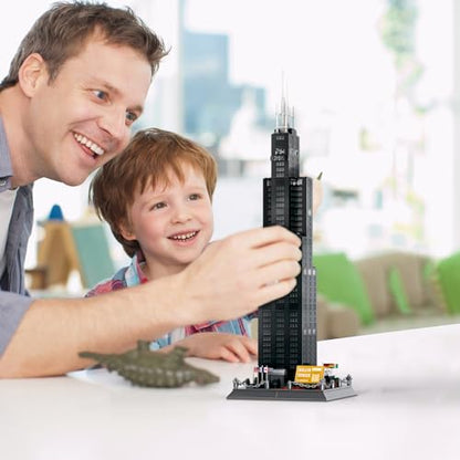 CAXIMSY Willis Tower Chicago Architecture Model Building Blocks Sets The Office Landmarks Skyline Set Toys Collection for Kids Adults 1241Pcs - style: Willis Tower Model