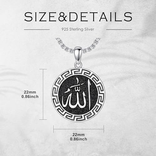 Allah Necklace for Men 925 Sterling Silver/18K Gold Plated Allah Arabic Pendant Islamic Jewelry Gifts for Men Women - style: Silver