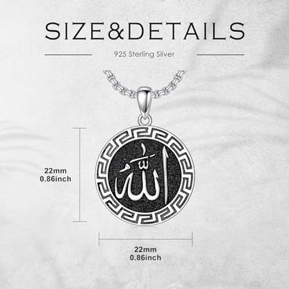 Allah Necklace for Men 925 Sterling Silver/18K Gold Plated Allah Arabic Pendant Islamic Jewelry Gifts for Men Women - style: Silver