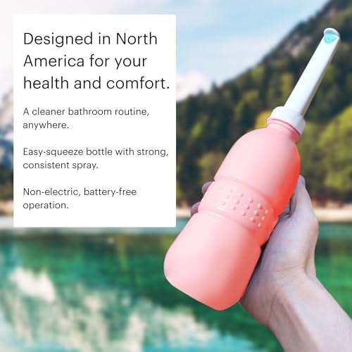 Brondell GoSpa Travel Bidet GS-70 – Portable Peri Bottle for Postpartum & Perineal Care, 400ml Handheld Bidet with Angled Nozzle, Nozzle Storage & Travel Bag - color: Pink