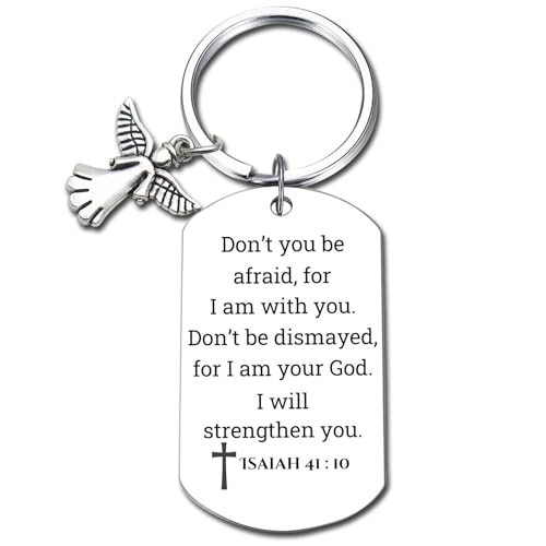 Inspirational Scripture Keychain with Angel Pendant - Bible Verse Key Chain Religious Gift for Christian - style: Isaiah 41:10
