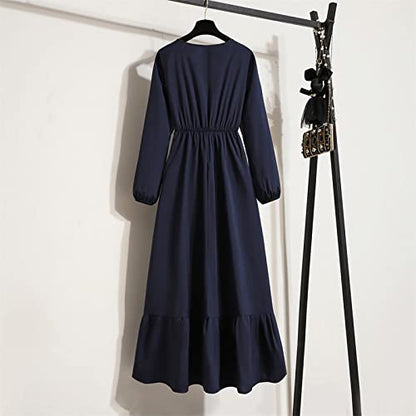 Ctreela Muslim Abaya Dress for Women Long Sleeve Tunic Islamic Prayer Dress Abaya Kaftan Dubai Dress Middle East Clothes - color: Dark Blue, size: Medium