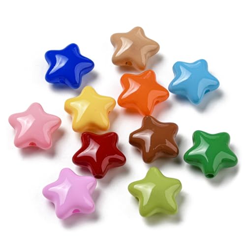 LiQunSweet 20 Pcs Mixed Color Star Acrylic Beads Celestial Loose Spacer Beads for DIY Jewelry Bracelet Craft Accessory Embellishments - color: Opaque Star Acrylic Beads_20 Pcs