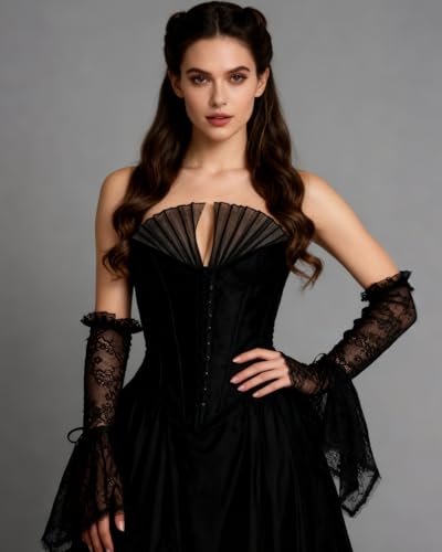 L'VOW Women's 1 Pair Gothic Black Lace Sleeves Witch Gloves Victorian Lace Arm Sleeve Vampire Accessory - color: E Black