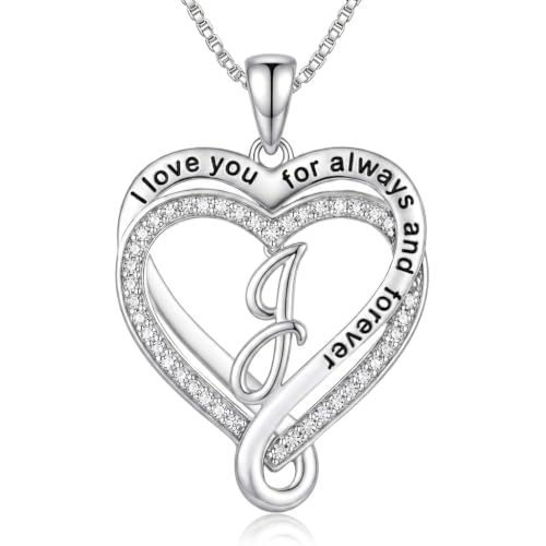 Heart Initial Necklace for Women Double Heart Letters Necklaces - color: J