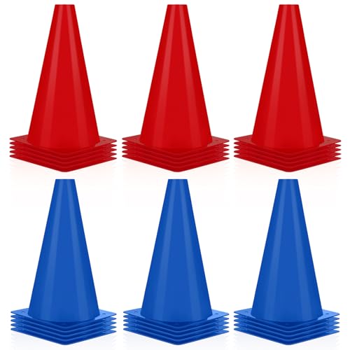 30 Pieces 9 Inch Traffic Cones Plastic Sport Agility Training Safety Cones Soccer Practice Equipment for Basketball Football Drills Exercise, Outdoor Activity and Events - color: Red,Blue