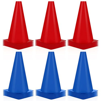 30 Pieces 9 Inch Traffic Cones Plastic Sport Agility Training Safety Cones Soccer Practice Equipment for Basketball Football Drills Exercise, Outdoor Activity and Events - color: Red,Blue