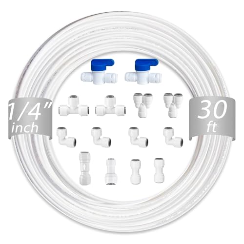 NSF 1/4" inch Water Line Tubing and Push to Connect Fittings for Reverse Osmosis Water Filter RO fittings,14 pcs connetors+30 feet 1/4" O.D. (6.4mm) water tubing. - style: 1/4"(14pcs+30feet)