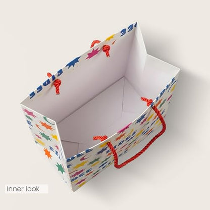 The Ramadan Edit Eidee Gift Bag – Eid Mubarak Gift Bag – Colorful Star & Moon Design Paper Gift Bag with Rope Handles – Eid Money & Treat Bag – 9.5" x 8" x 4" (Single Bag)