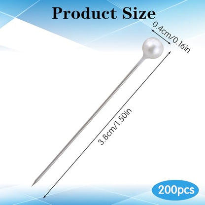 Nogeqi 200PCS Pearl Pins, Floral Pins for Bouquet, 1.5 Inches Straight Pin for Sewing, Crafting, DIY Crafts and Floral Arrangements (White)