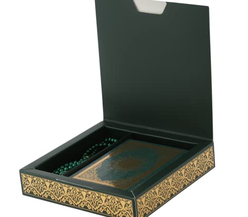 Prien Muslim Gifts for Eid, Gilt Covered Gift Box, Silvered Quran Gifts for Ramadan Mosque, Pearl Prayer Beads, Islamic Presents Women, Portable Boxes, Mawlid Gift Set for Birthday, Wedding, Umrah - color: Green
