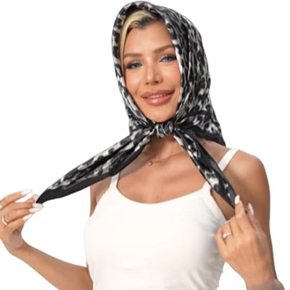 Head Scarf Hair Neck Scarves for Women Purse Bag Scarfs for Handbag Silky Satin Square Headscarf Fashion Hair Bandanas - color: Black