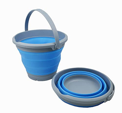 SAMMART 5.5L (1.4 Gallon) Collapsible Plastic Bucket - Foldable Round Tub - Portable Fishing Water Pail - Space Saving Outdoor Waterpot (Grey/Marine Blue (Set of 2)) - color: Grey/Marine Blue (Set of 2)