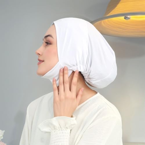 Hijab Beanies Cap Undercaps Slouchy with Elasti Non-Slip Caps Under Scarf for Women - color: Bk+wt