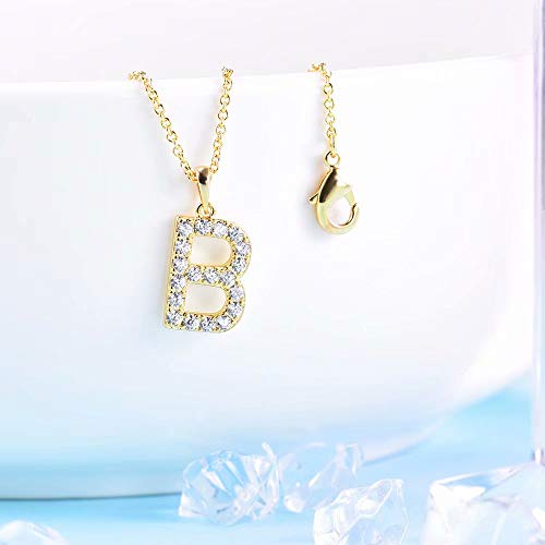 Tarsus Initial Cubic Zirconia Necklace Jewelry Gifts for Women Adjustable Chain 18" + 2" - style: Gold-B-Diamond style