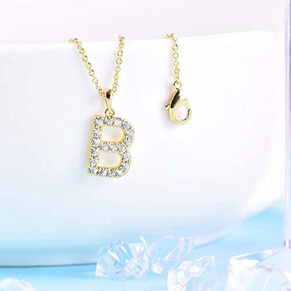 Tarsus Initial Cubic Zirconia Necklace Jewelry Gifts for Women Adjustable Chain 18" + 2" - style: Gold-B-Diamond style