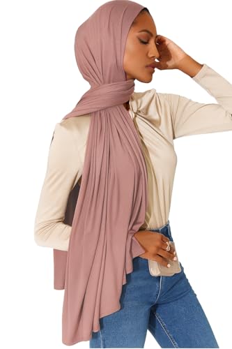 Premium Bamboo Jersey Hijab Scarves -Turban Head Wraps for Women, Fashion Headbands Long Plain Muslim Shawls - color: Light Pink