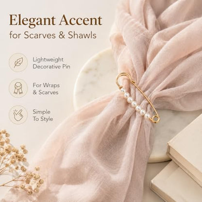 8Pcs Large Faux Pearl Safety Pin Brooch Gold 7.5cm(2.95'')