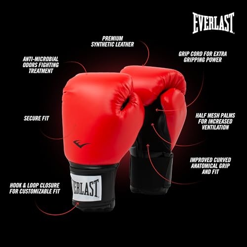 Everlast Prostyle 2 Boxing Gloves, Entry Level Training Gloves for Men and Women, Secure Fit Hook and Loop Closure & Ventilation, Heavy Bag & Speedbag Training - color: Red, size: 16 oz