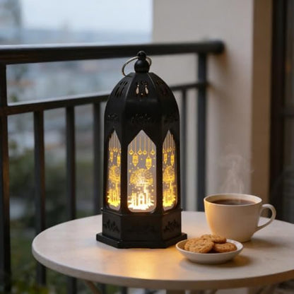 2026 Ramadan Lantern Led Gold Moon Star Castle Night Lights for Home Eid Mubarak Centerpieces Decorations Gifts Islam Muslim Festival Party Table Wall Decoration (Black)