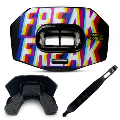DAMAGE CONTROL Youth Football Mouth Guard – Breathable No Boil Mouthpiece, Protects Lips & Teeth, Works with Braces, Includes Helmet Strap – Sports Gear & Accessories (Freak) - color: Freak