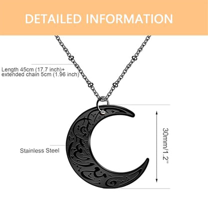 Stainless Steel Arabic Moon Pendant Necklace - Islamic Allah Symbol Jewelry for Men and Women - Religious Amulet Talisman Gift YA4979 - color: black moon pendant necklace
