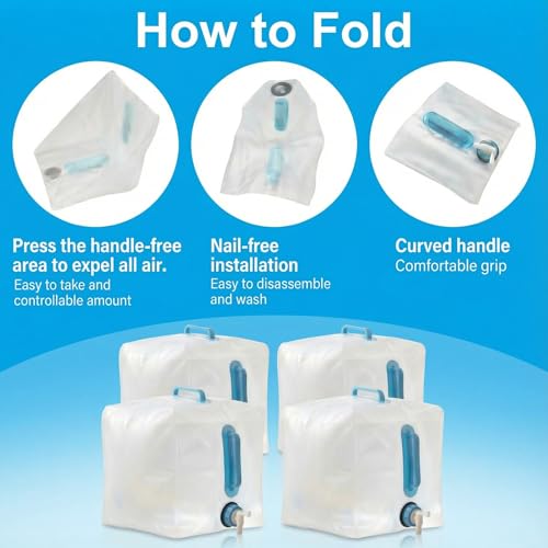 4-Pack 5.3Gal Collapsible Water Containers with Spigot - Labor-Saving Dual Handles - BPA Free Canteen for Outdoor Hiking, Camping, Emergency - Portable, Foldable