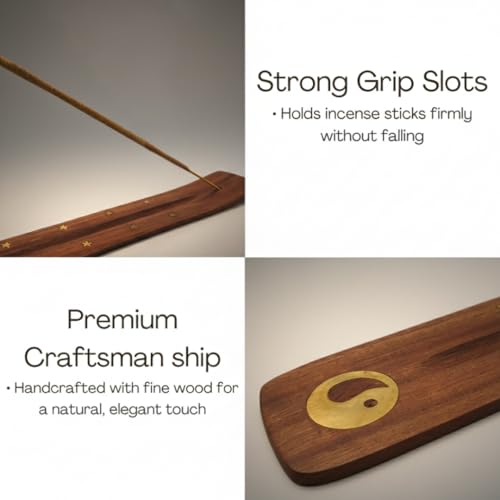 Bless-International Traditional-Handmade-Burner Wooden-Incense-Stick-Holder Ash-Catcher-Stand for-Aromatherapy-Meditation-Yoga (Incense Holder 10 inch(2 pcs)) - color: Wooden Strip 10 Inch, size: Two Holders