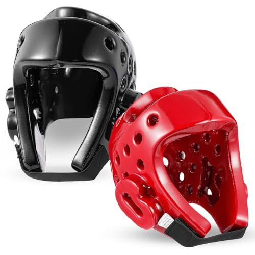 JellyArch 2 Pcs Taekwondo Karate Headgear MMA Martial Arts Helmet Soft Head Guard Protection Sparring Gear Helmet Boxing for Men Women Thai Kickboxing Grappling Muay Taekwondo - color: Red and Black, size: Large