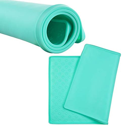Silicone Cat & Dog Bowl Mat, Non-Slip Pet Feeding Mat - Waterproof Dog & Cat Placemat (18.5"x11.8", Mint Green Paw Pattern) - color: Mint Green Paw Pattern, size: 18.5"x11.8"
