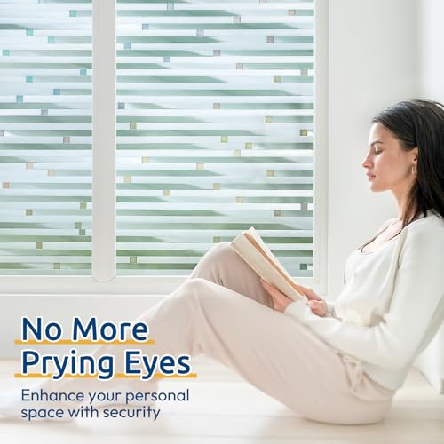 rabbitgoo Window Privacy Film, Frosted Glass Window Film, 23.6" x 118.1" - color: Striped, size: 23.6" x 118.1"