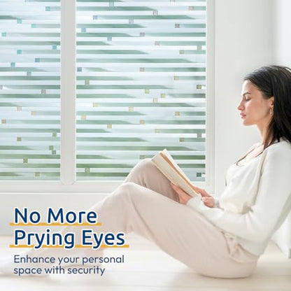 rabbitgoo Window Privacy Film, Frosted Glass Window Film, 23.6" x 118.1" - color: Striped, size: 23.6" x 118.1"