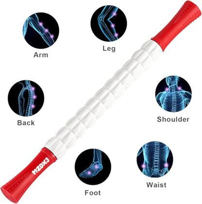 Muscle Roller Massage Roller Stick- Deep Tissue Fascia Blaster for Myofascial Pain Relief, Lymphatic Drainage & Body Sculpting, Handheld Physical Therapy & Recovery Tool (Red White inch) - color: Red White