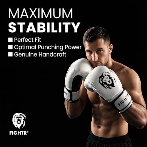 FIGHTR® Boxing Gloves - Maximum Protection & Stability | Boxing Gloves for Boxing, MMA, Muay Thai & Kickboxing | Sizes 8-16 oz - color: White / Black, size: 12 oz