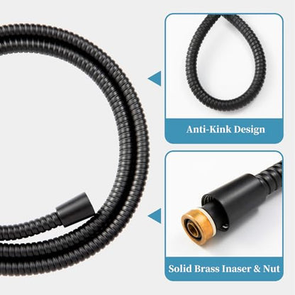 OFFO Shower Slide Bar Combo, Adjustable 21 in Slide Bar with 6-Mode High Pressure Handheld Shower Head and 60 in Stainless Steel Hose, Screw Wall Mounted, Matte Black - color: Matte Black, style: 21" Slide Bar & 60" Hose