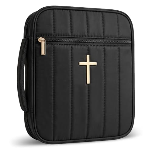 Wuflyover Bible Bag for Women, Quilted Bible Cover Case with Handle, Bible Carrying Case for Church and Bible Study, (Black) - color: Black