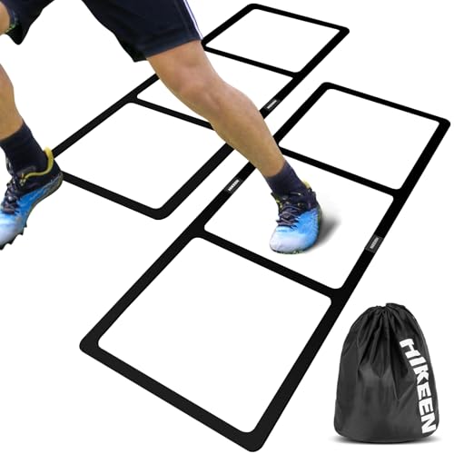 Hikeen Agility Ladder - Speed Ladder for Football, Basketball - Durable Rubber Training Ladder for Footwork with Carry Bag, Portable & Non-Slip Agility Football Training Equipment - style: Black