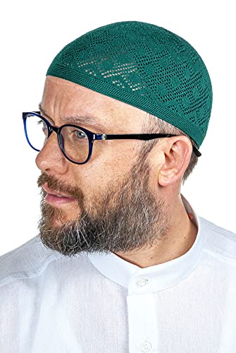 ihvan online Turkish Muslim Knitting Kufi Hats for Men, Taqiya, Takke, Peci, Islamic Caps, Islamic Gifts, Standart Size - color: Light Green