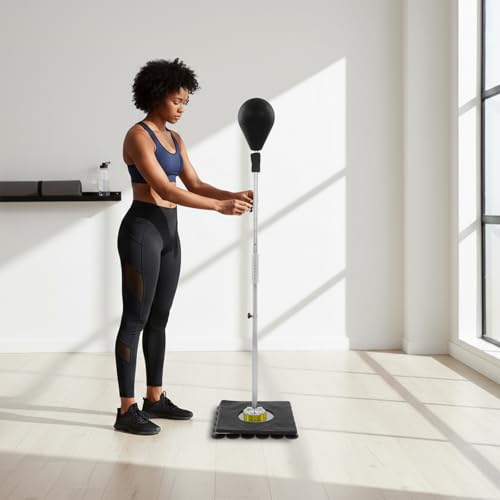 Freestanding Speed Bag for Adults & Kids, Adjustable Height 54-63in Boxing Stand with 220lbs Load Capacity, 32 Suction Cups Base, Includes Boxing Gloves - Punching Bag for Home Gym Training, Black