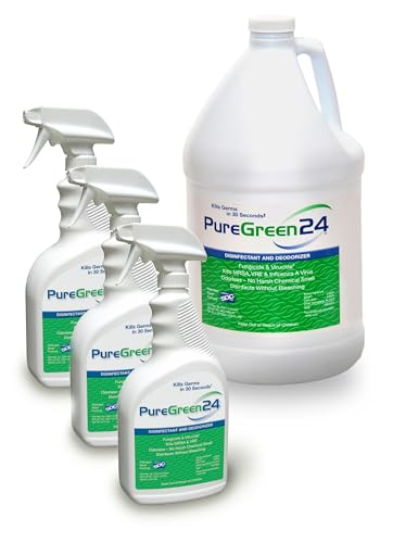 PureGreen24 Value pack Safe & Effective Disinfectant. Kills Deadly Germs including RSV COVID-19 Norovirus MRSA Staph 2026 flu Bird flu Contains no toxic chemicals odorless (1 gallon 3 x 32oz sprays)