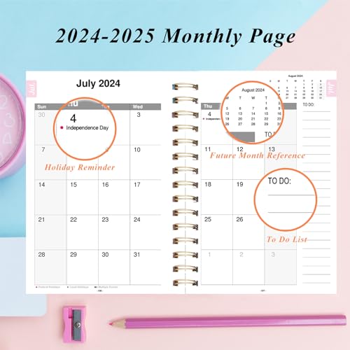 Planner 2024-2025 Daily Weekly and Monthly - Academic Planner July 2024-June 2025-5" x 8" with Floral Cover with Twin-Wire Binding - Effectively Manage Your Time - Dark Blue - color: 2024-A-Dark Blue