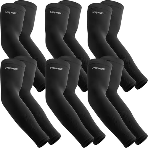 YQXCC 6 Pairs Arm Sleeves UV Sun Protection Sport Compression for Men Women - color: 6 Pairs Black