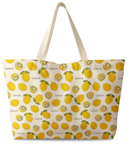 Miss Adola Large Tote Bag for Women - Canvas Tote Bag with Zipper Aesthetic Reusable Shoulder Bag for Gym, Travel, Work - style: Greenleaf Lemon