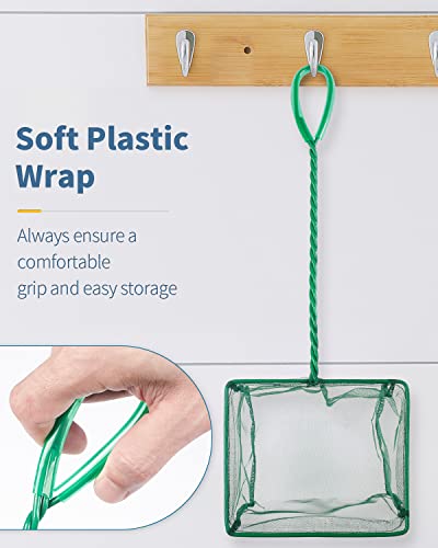 Pawfly Aquarium Fish Net with Braided Metal Handle Square Net with Soft Fine Mesh Sludge Food Residue Wastes Skimming Cleaning Net for Fish Tanks Small Koi Ponds and Pools - style: 4 Inch(4 Pack)