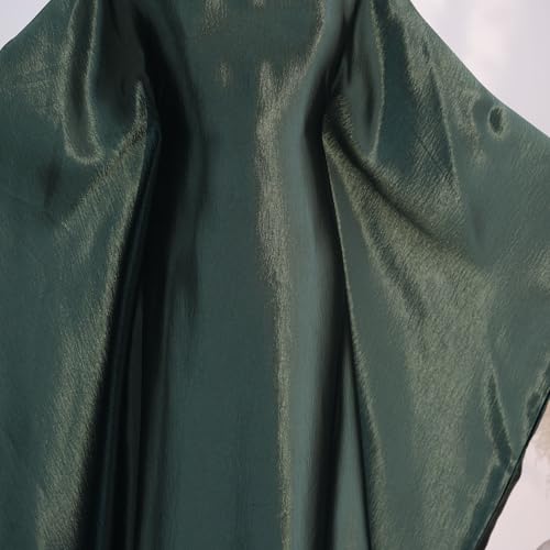Muslim Dress Women Abaya Elegant Satin Prayer Dress Batwing Long Sleeve with Hijab Arab Islamic Dubai Ramadan Robe - color: Darkgreen