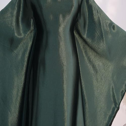 Muslim Dress Women Abaya Elegant Satin Prayer Dress Batwing Long Sleeve with Hijab Arab Islamic Dubai Ramadan Robe - color: Darkgreen