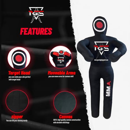 MMA Grappling Dummy Brazilian JIU Jitsu BJJ Punching Bag for Self Defense Wrestling Judo Karate Boxing Throwing Submission Standing Position - UNFILLED - color: Full Black, size: 4FT / 47"
