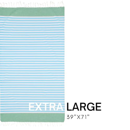 BAY LAUREL Turkish Beach Towel with Travel Bag 39 x 71 Quick Dry Sand Free Lightweight Large Oversized Towels Light - color: Turquoise Striped Turquoise Bag