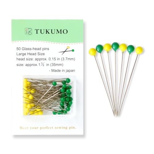 TUKUMO（つくも） Glass Head pins, Sewing Pins 50PCS,Dressmaking Marking pins,Sewing Pins for Fabric, Made in Japan (Large Ball) - size: 0.022inches × Length 1.38 inches (Large ball)